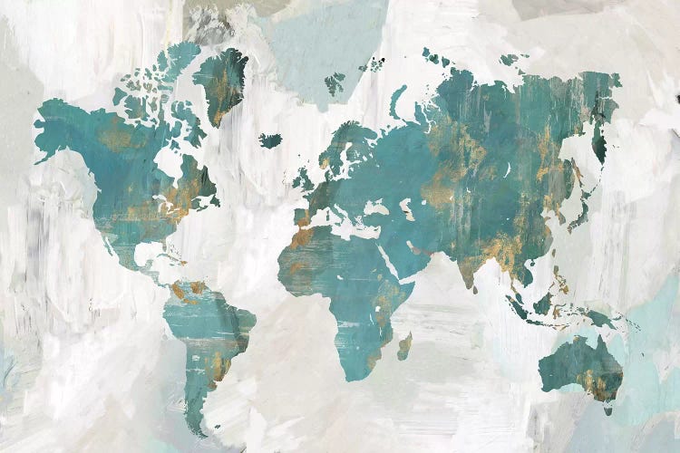Teal World Map  by Pamela Collabera wall art