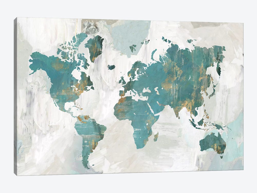 Teal World Map  by Pamela Collabera 1-piece Canvas Print