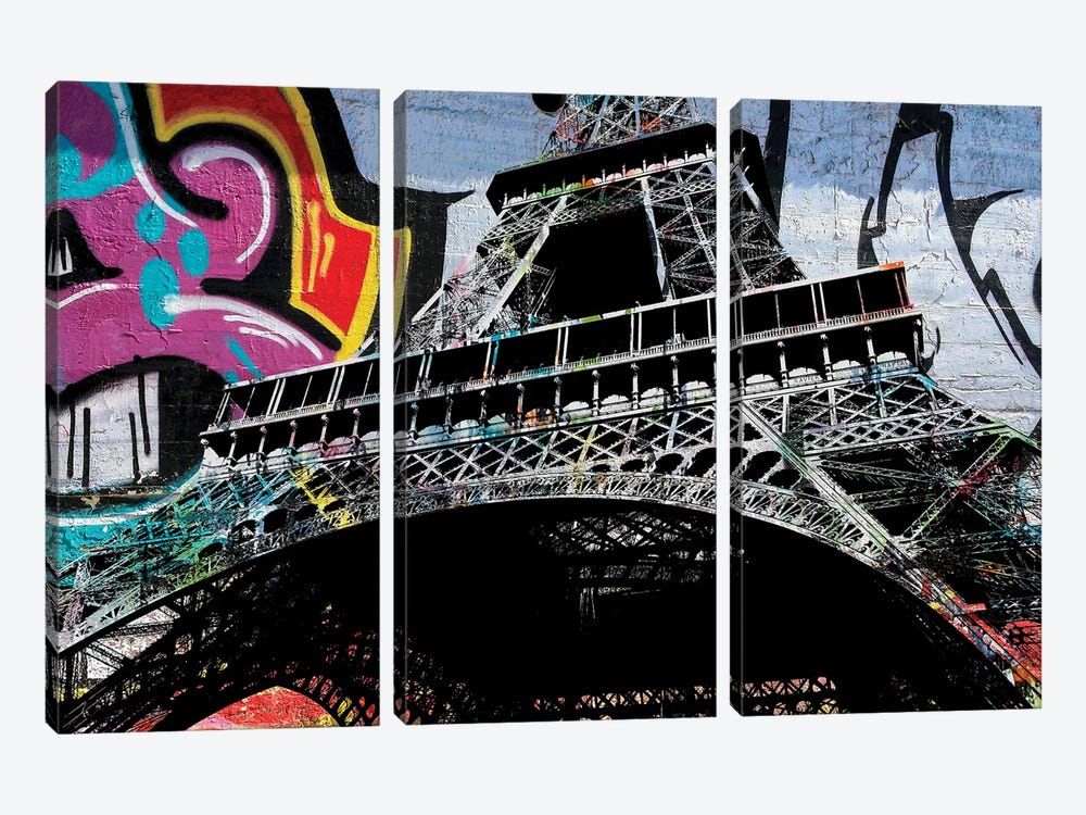 Eiffel Tower Graffiti Four by The Pop Art Factory 3-piece Canvas Art Print