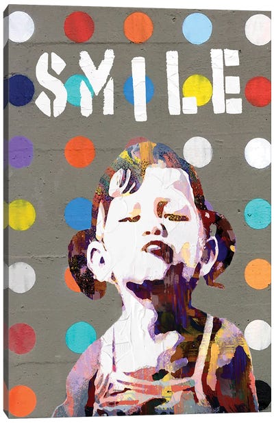 Smile Girl (Homage To Banksy) Canvas Art Print - Polka Dot Patterns