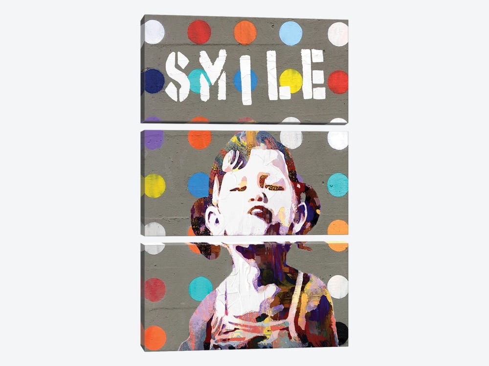 Smile Girl (Homage To Banksy) by The Pop Art Factory 3-piece Canvas Art