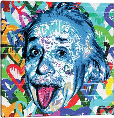 Love Einstein Graffiti Pop Art Canvas Art Print - Similar to Andy Warhol