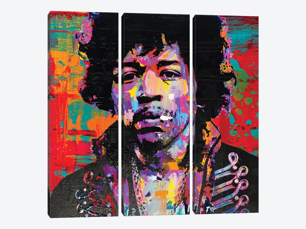 Jimi Hendrix Rockstar Pop Art by The Pop Art Factory 3-piece Canvas Print