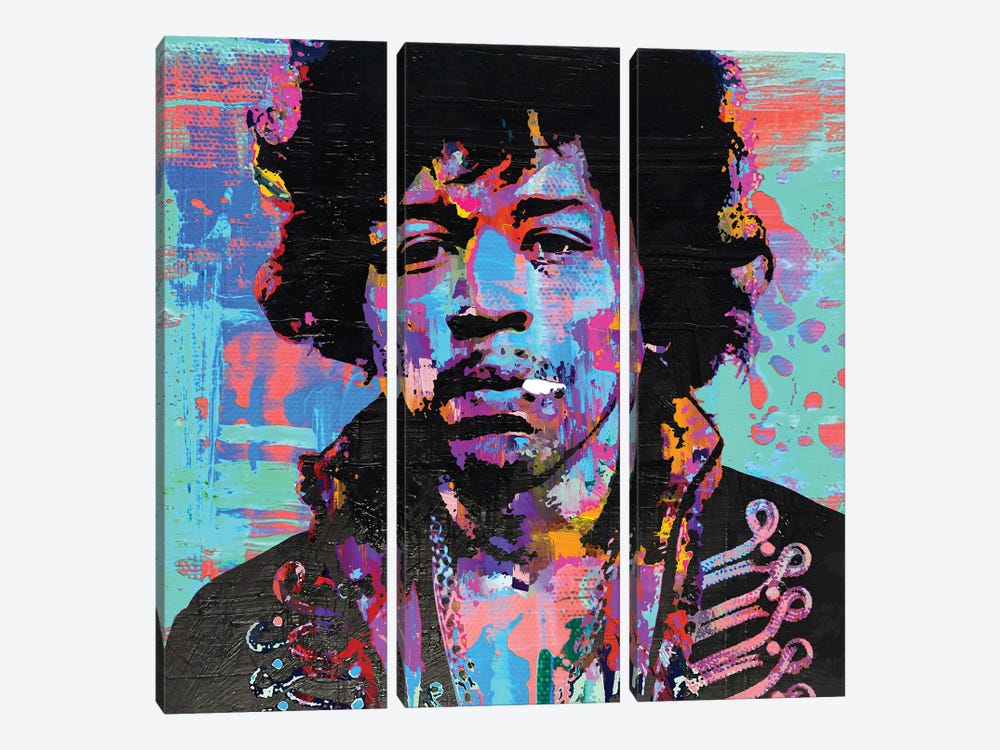 Jimi Hendrix Rockstar Pop Art II by The Pop Art Factory 3-piece Canvas Wall Art