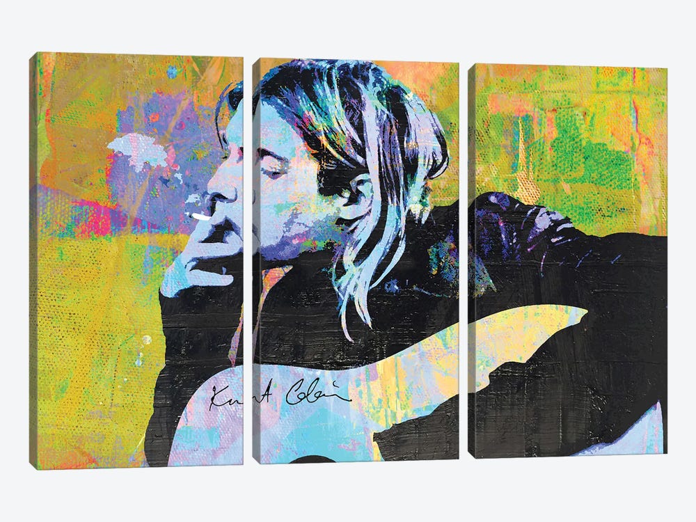 Kurt Cobain Nirvana Pop Art by The Pop Art Factory 3-piece Canvas Print