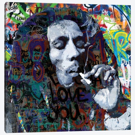 Bob Marley One Love Reggae Pop Art Canvas Print #PAF218} by The Pop Art Factory Art Print