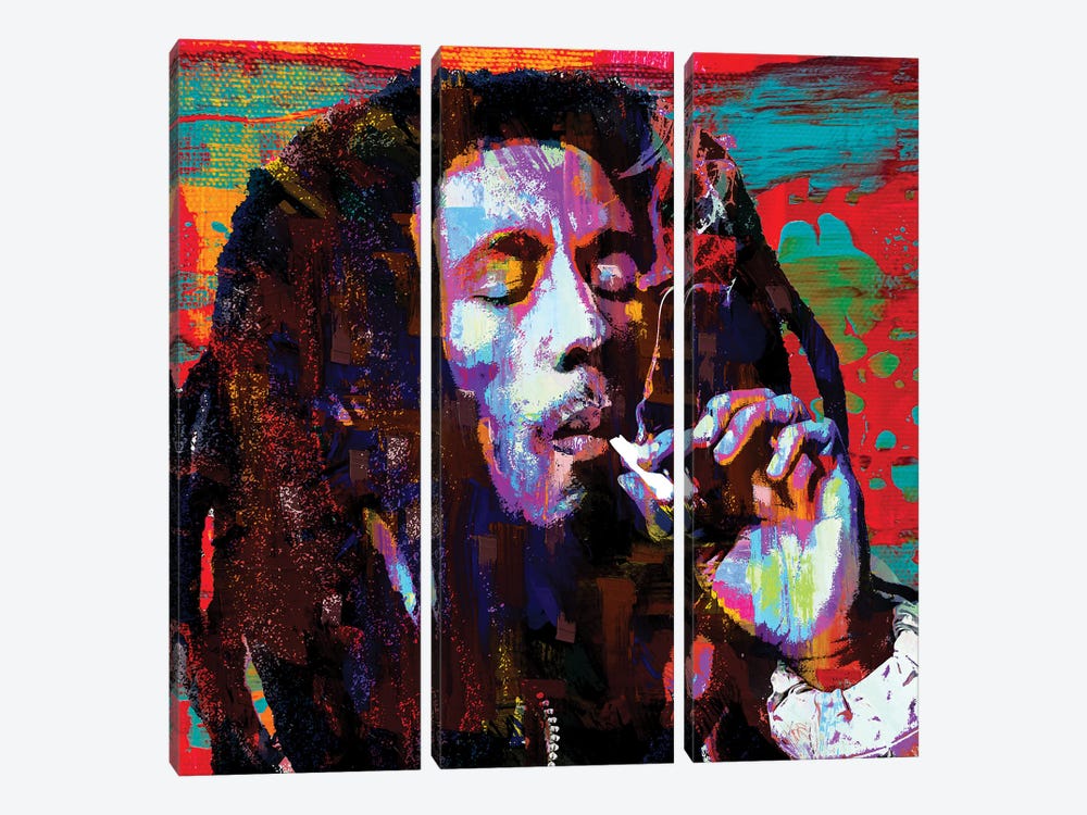 Bob Marley Jammin Reggae Pop Art by The Pop Art Factory 3-piece Canvas Print