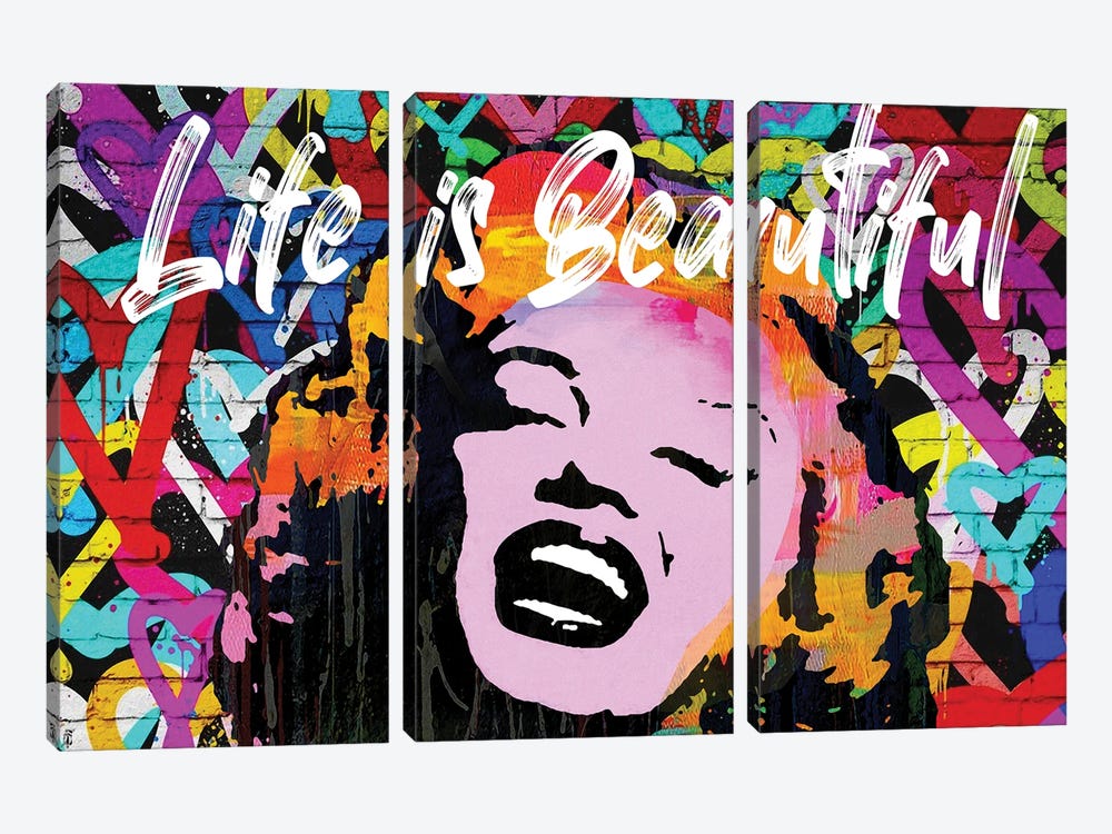 Love Marilyn Monroe Life Is Beautiful Pop Art by The Pop Art Factory 3-piece Canvas Art