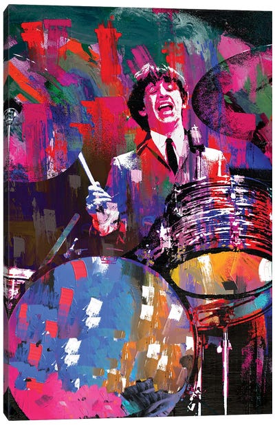 The Beatles Ringo Starr Playing Drums Canvas Art Print - The Pop Art Factory