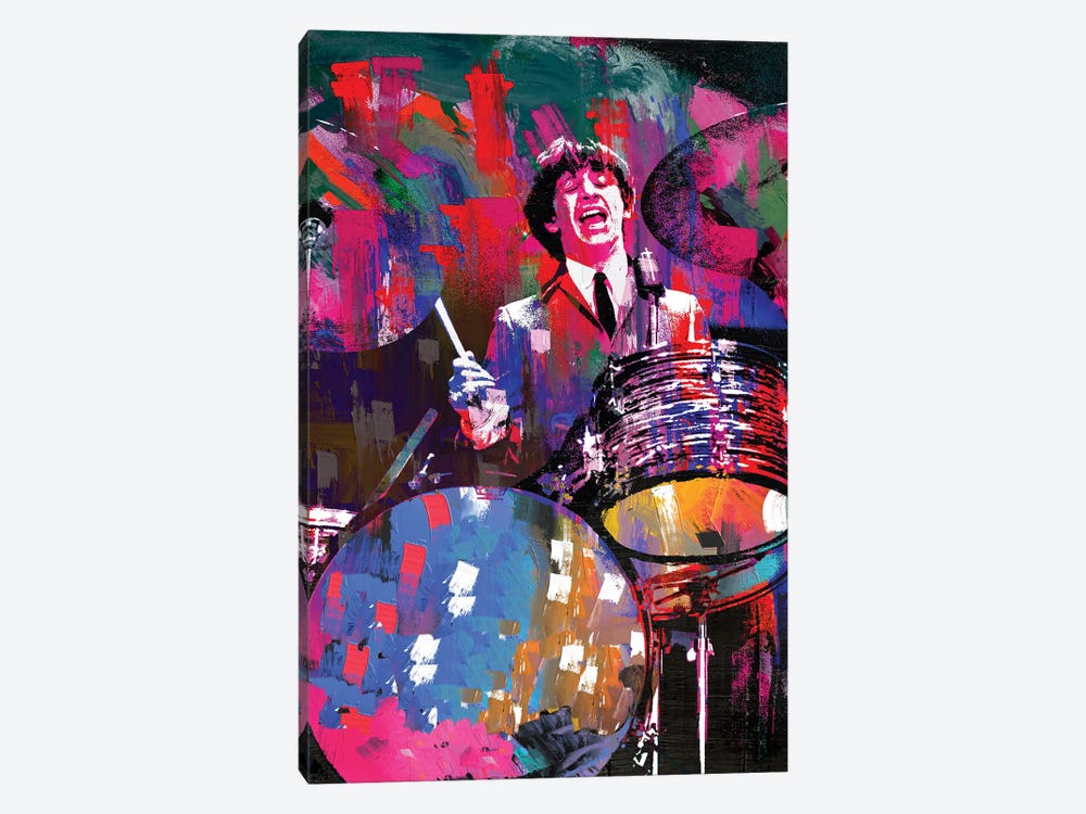 The Beatles Ringo Starr Playing Drums by The Pop Art Factory 1-piece Canvas Wall Art
