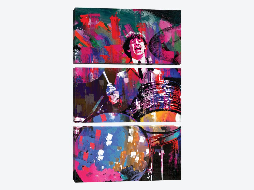 The Beatles Ringo Starr Playing Drums by The Pop Art Factory 3-piece Canvas Wall Art