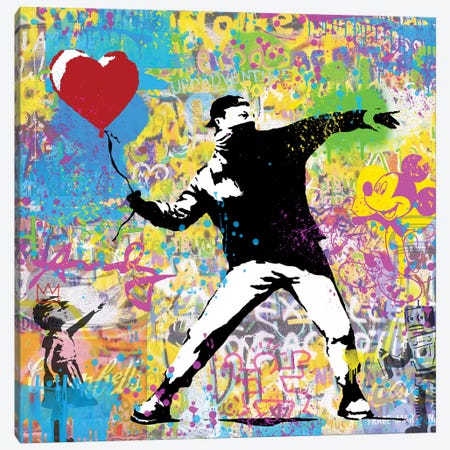 Balloon Thrower Graffiti Street Art Canvas Print #PAF281} by The Pop Art Factory Canvas Art