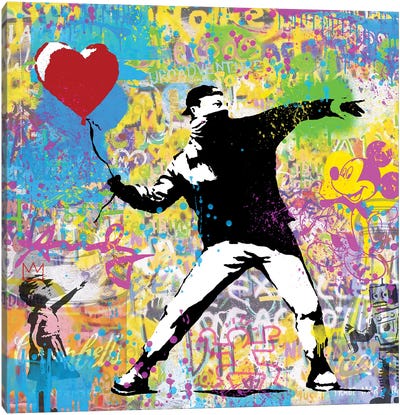 Balloon Thrower Graffiti Street Art Canvas Art Print - Street Art & Graffiti
