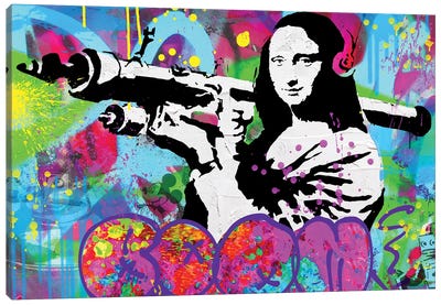 Boom Mona Lisa Graffiti Street Art Canvas Art Print - Similar to Banksy