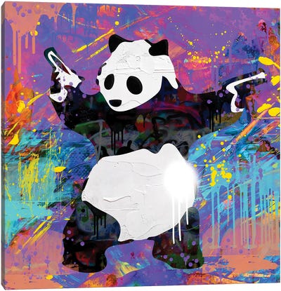 Pandamonium Graffiti Street Art Canvas Art Print - Similar to Banksy