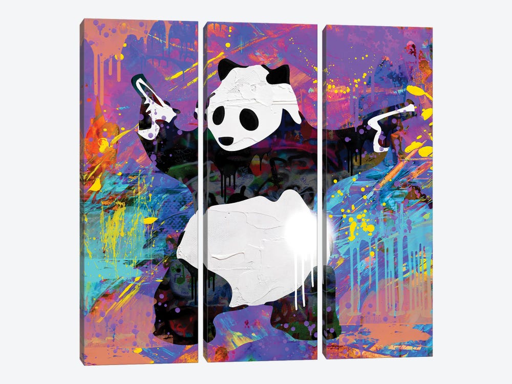 Pandamonium Graffiti Street Art by The Pop Art Factory 3-piece Canvas Art