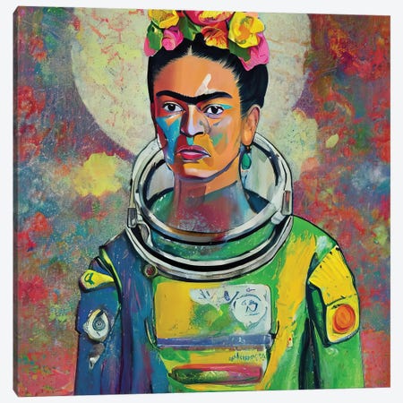 Frida In Spacesuit With Full Moon Canvas Print #PAF291} by The Pop Art Factory Canvas Art Print