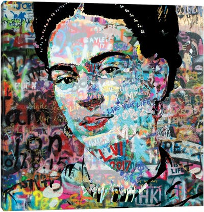 Frida Graffiti Pop Art Canvas Art Print - Frida Kahlo