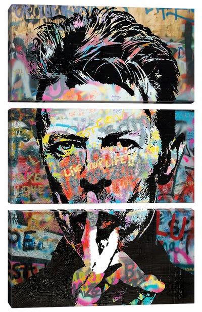 David Bowie Graffiti Pop Art Canvas Art Print - 3-Piece Street Art