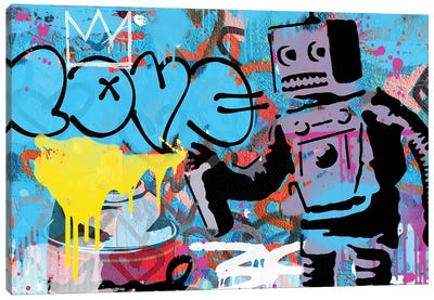 Love Robot Canvas Art Print - 3-Piece Street Art