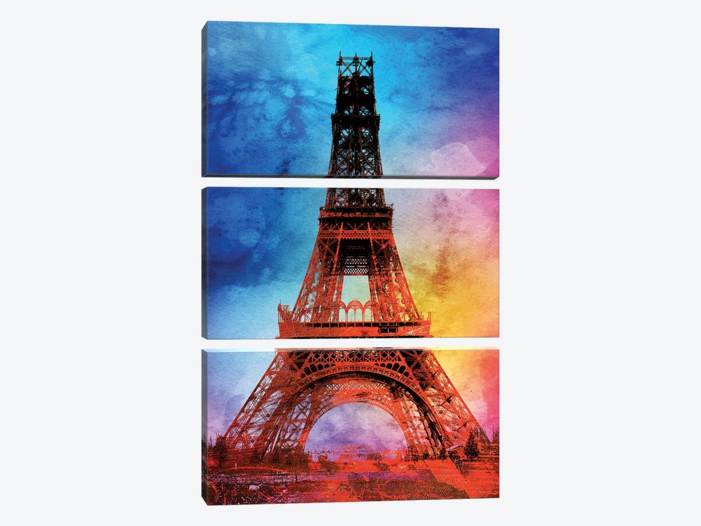 Eiffel Tower Under Construction by The Pop Art Factory 3-piece Canvas Art Print