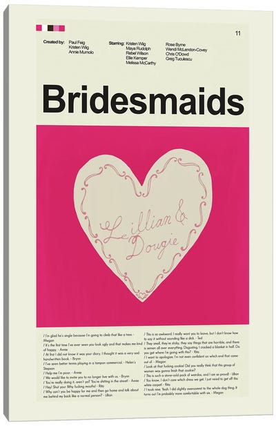 Bridesmaids Canvas Art Print - Comedy Minimalist Movie Posters