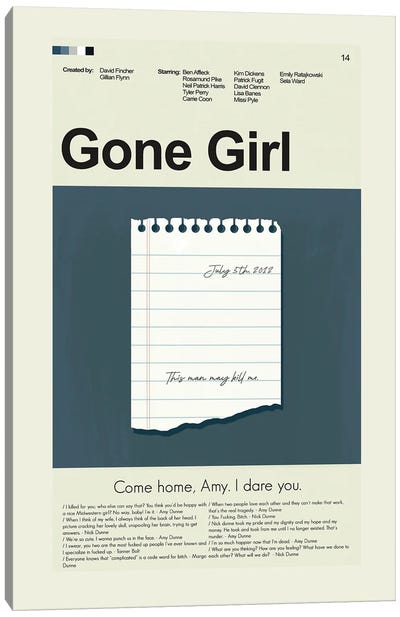 Gone Girl Canvas Art Print - Thriller Minimalist Movie Posters