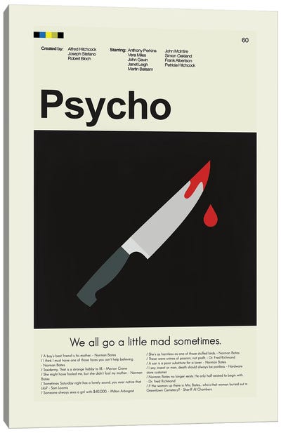 Psycho Canvas Art Print - Prints And Giggles by Erin Hagerman