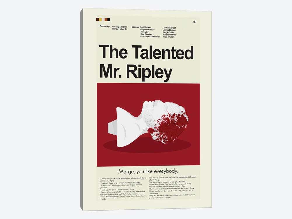 The Talented Mr. Ripley by Prints and Giggles by Erin Hagerman 1-piece Canvas Print