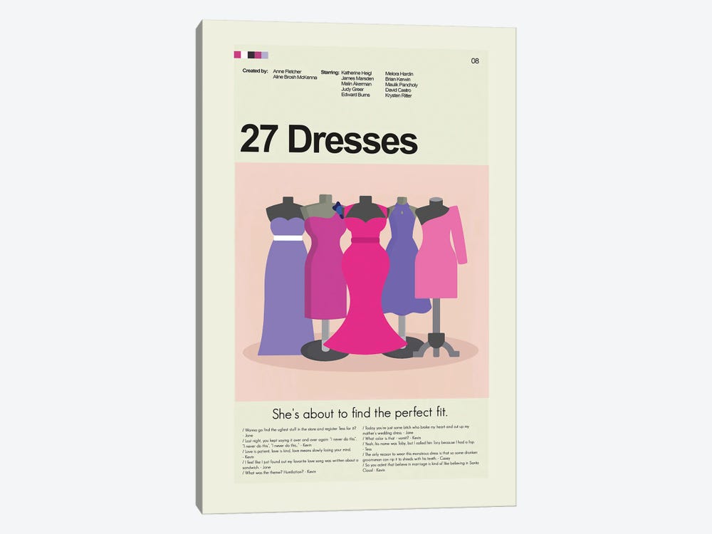 27 Dresses by Prints and Giggles by Erin Hagerman 1-piece Canvas Art Print
