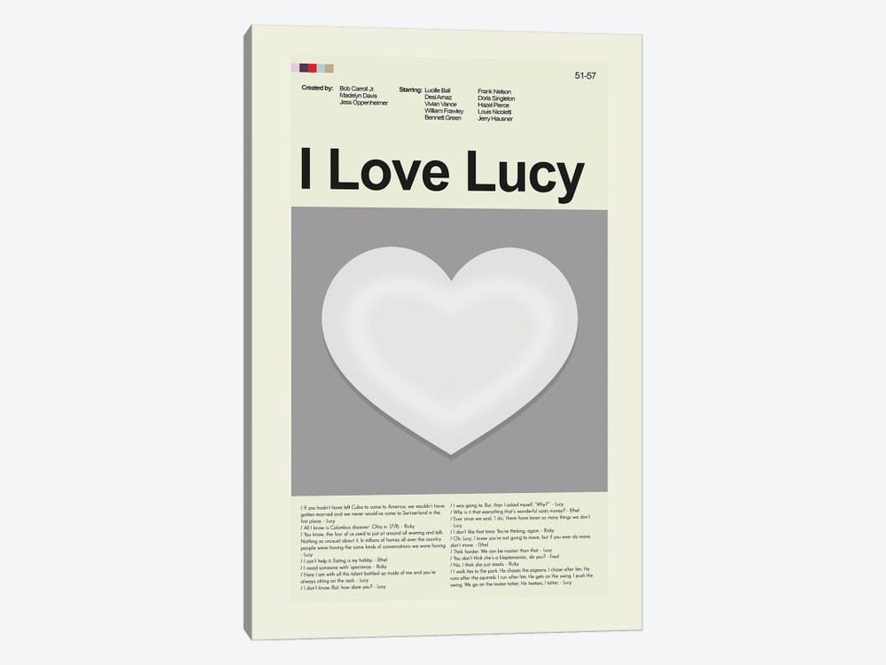 I Love Lucy by Prints and Giggles by Erin Hagerman 1-piece Canvas Print