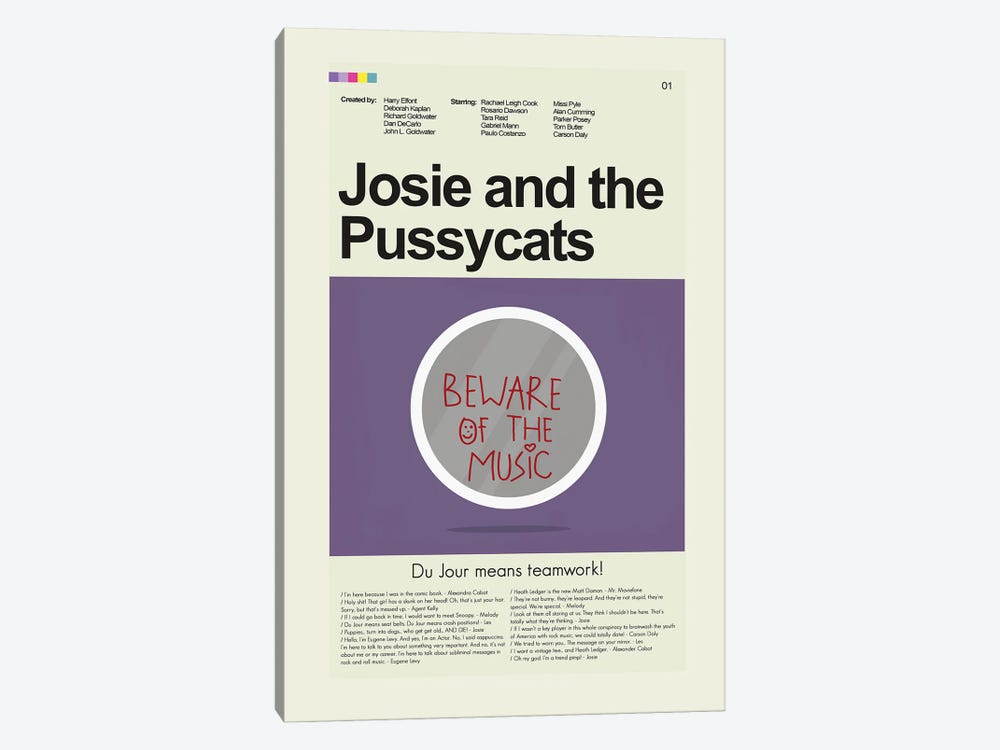 Josie and the Pussycats by Prints and Giggles by Erin Hagerman 1-piece Canvas Print
