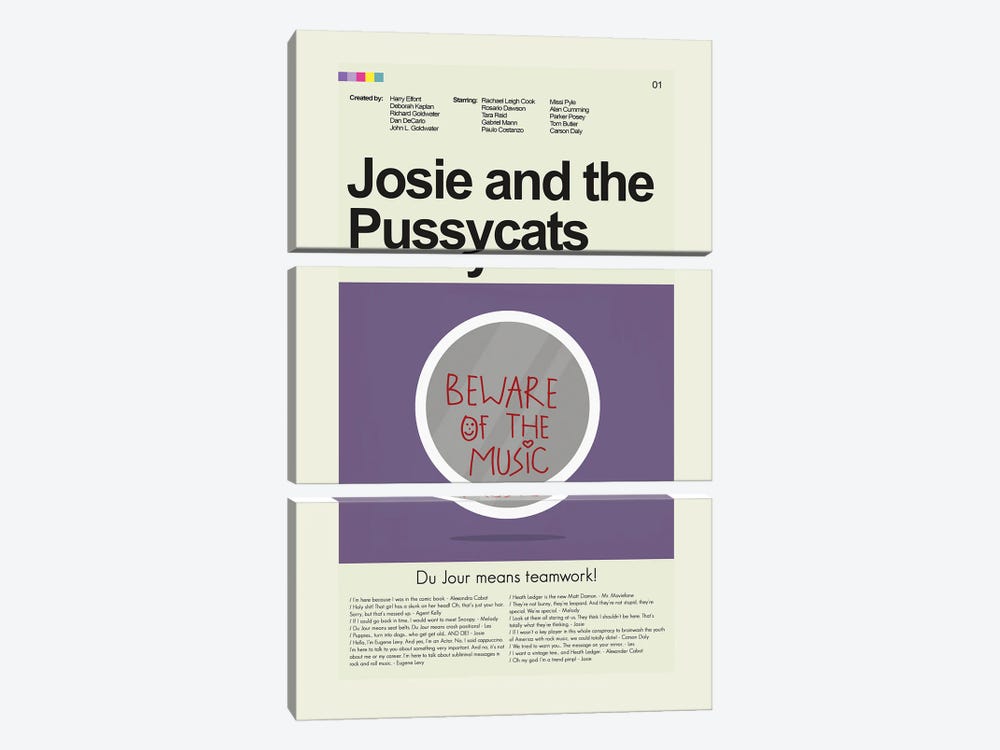 Josie and the Pussycats by Prints and Giggles by Erin Hagerman 3-piece Canvas Print