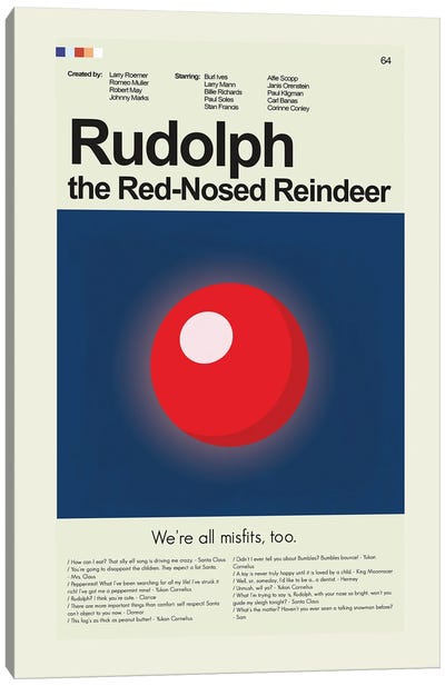 Rudolph the Red-Nosed Reindeer Canvas Art Print - Holiday Movies Minimalist Movie Posters