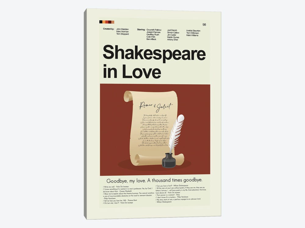 Shakespeare In Love by Prints and Giggles by Erin Hagerman 1-piece Canvas Print
