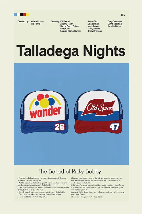 Talladega Nights: The Ballad of Ricky Bobby by Prints and Giggles by Erin Hagerman wall art