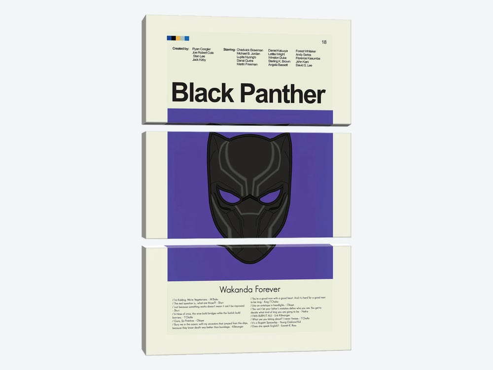 Black Panther by Prints and Giggles by Erin Hagerman 3-piece Canvas Wall Art