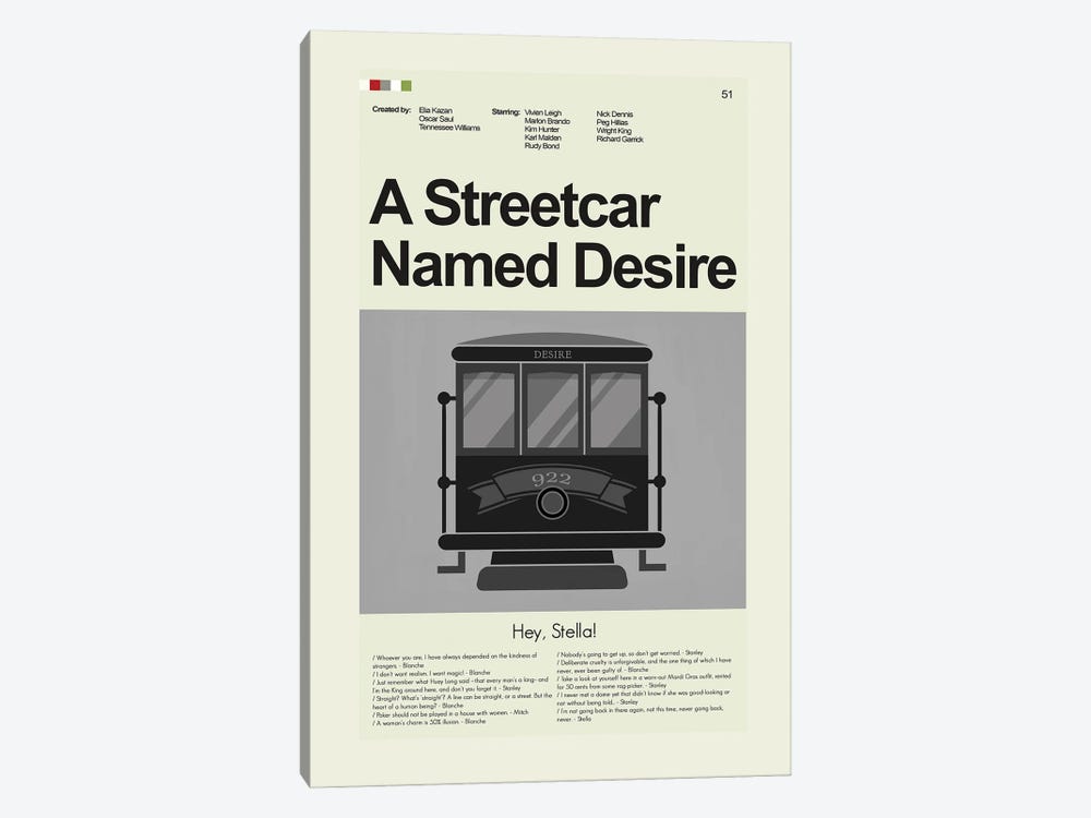 A Streetcar Named Desire by Prints and Giggles by Erin Hagerman 1-piece Canvas Print