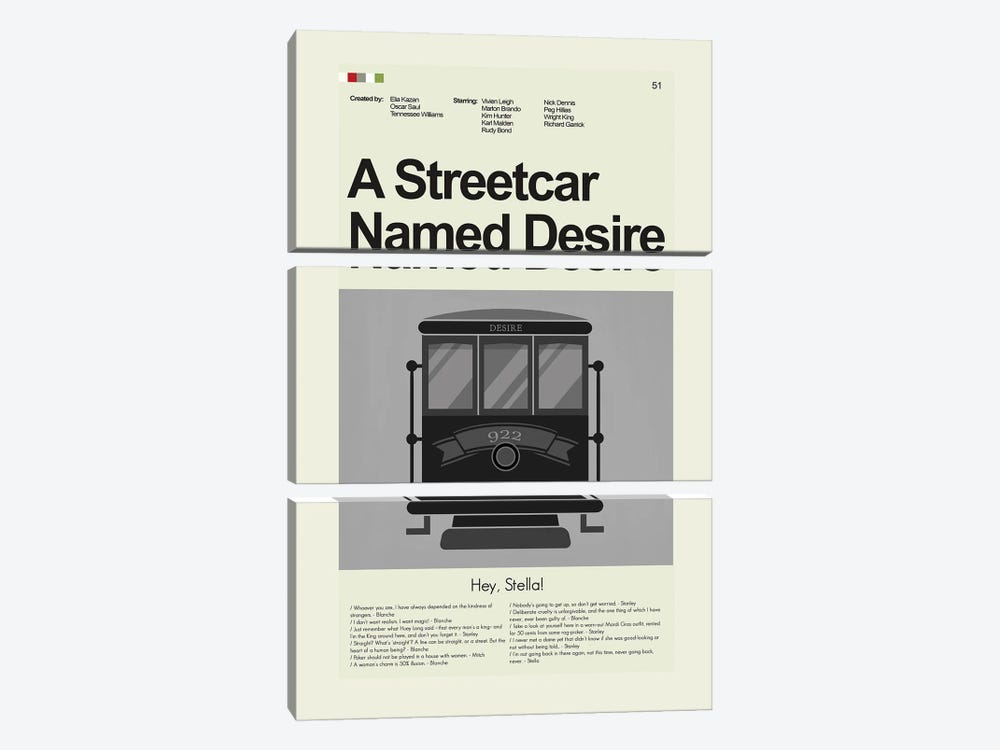A Streetcar Named Desire by Prints and Giggles by Erin Hagerman 3-piece Canvas Print