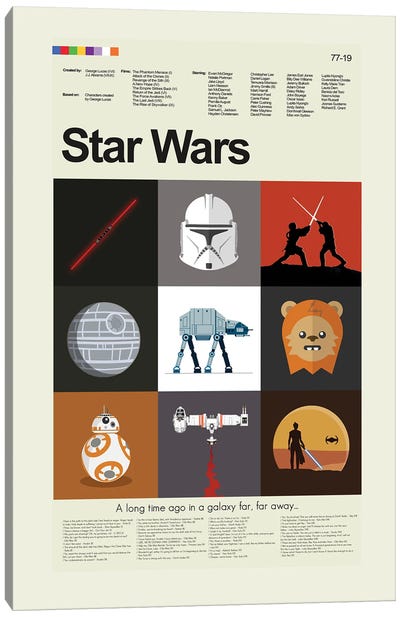 Star Wars Episodes I To IX Canvas Art Print - Minimalist Movie Posters
