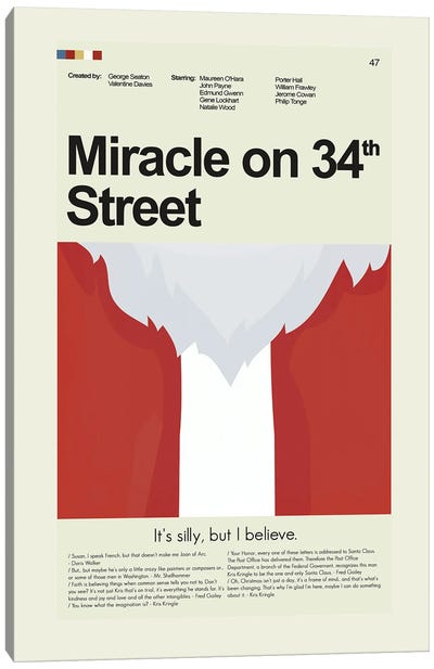Miracle On 34th Street Canvas Art Print - Holiday Movies Minimalist Movie Posters