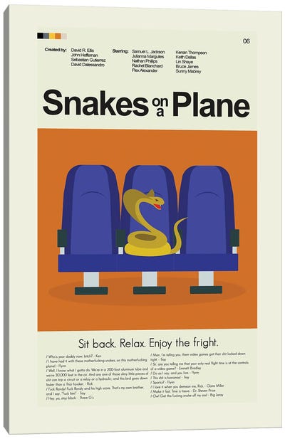 Snakes On A Plane Canvas Art Print - Prints And Giggles by Erin Hagerman
