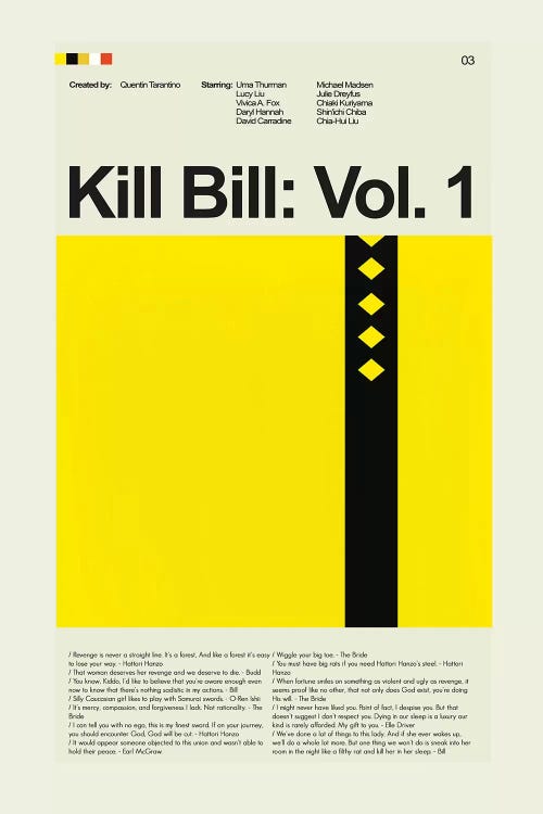 Kill Bill: Volume 1 by Prints and Giggles by Erin Hagerman wall art