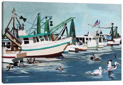 Pelican Party Canvas Art Print - Harbor & Port Art