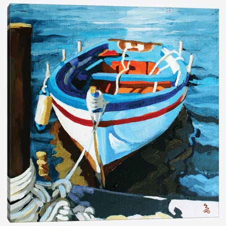 Boat With Red Stripe Canvas Print #PAK61} by Melinda Patrick Canvas Art Print