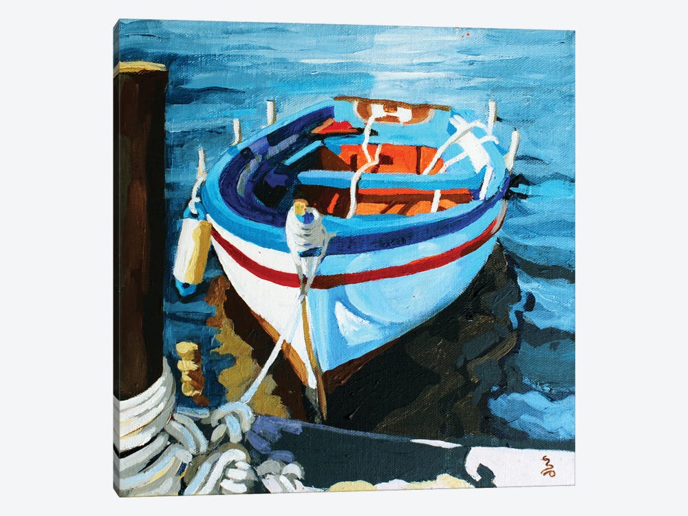 Boat With Red Stripe by Melinda Patrick 1-piece Canvas Art
