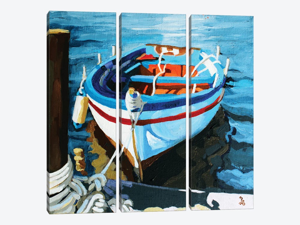 Boat With Red Stripe by Melinda Patrick 3-piece Canvas Artwork
