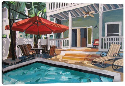 Poolside Canvas Art Print - Swimming Art