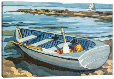 Rocky Coast Canvas Art Print - Rowboat Art