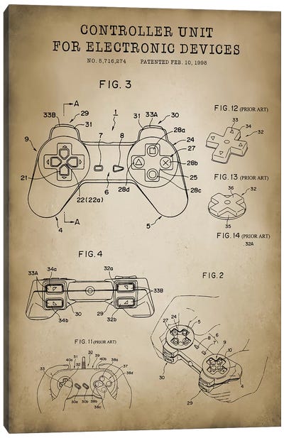PlayStation Controller Canvas Art Print - Electronics & Communication Blueprints